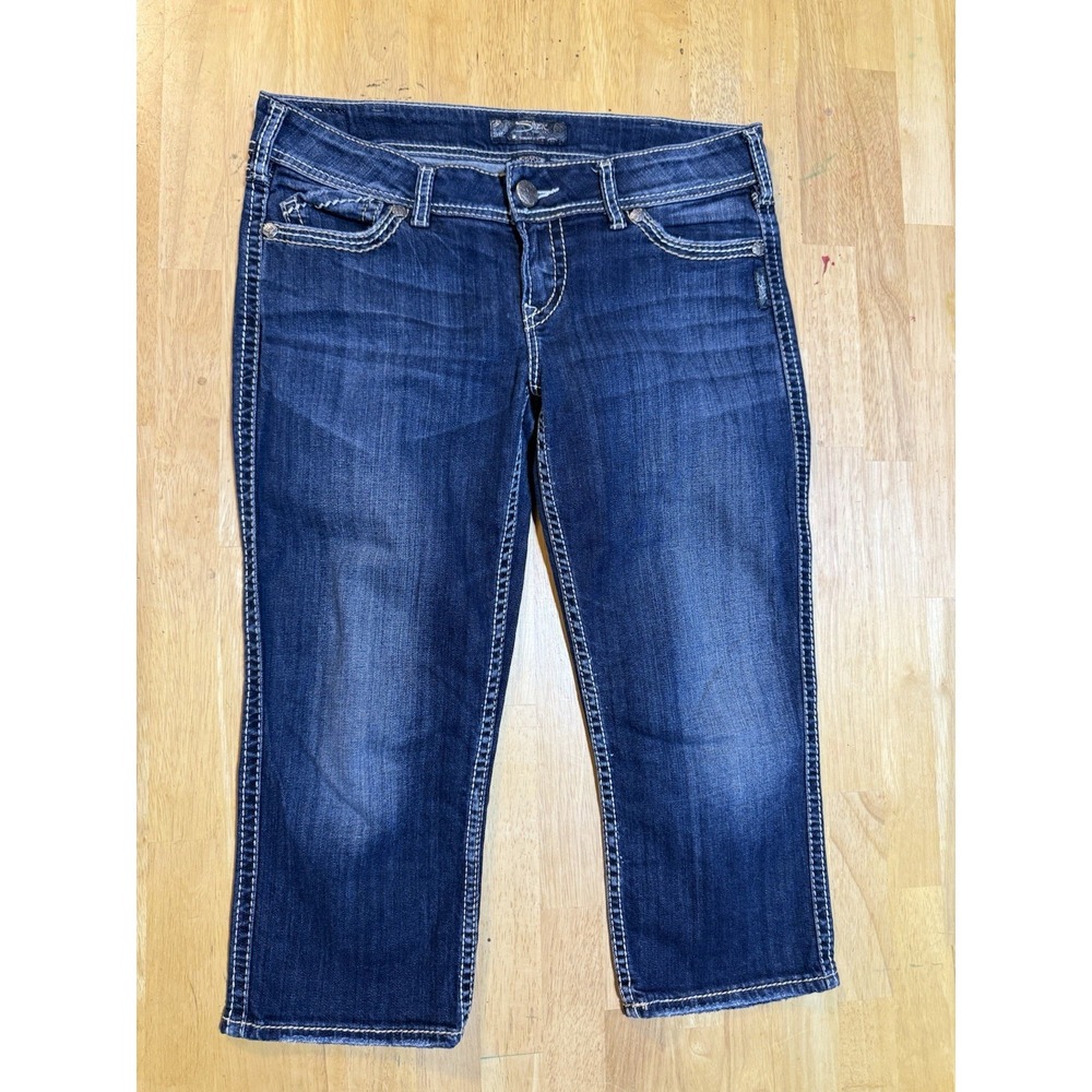 Silver Jeans Mackenzie Flap Capri Jeans Womens 31 Dark Wash Stretch Low Rise